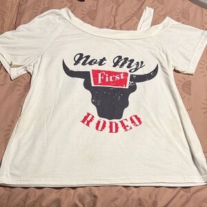 SHEIN Cream Off-Shoulder Graphic Tee